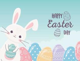 happy easter cute rabbit with eggs celebration ornament vector