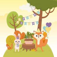 rabbit fox party decoration celebration happy day vector