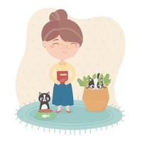 old woman with food for mascots cats vector