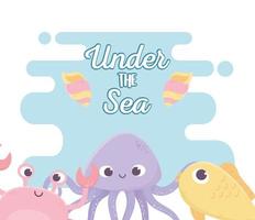 fish octopus crab snails life cartoon under the sea vector