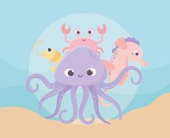 pulpo caballito de mar cangrejo y camarón vida dibujos animados bajo el mar vector