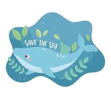 salvar el diseño de dibujos animados ecología del medio ambiente de la ballena marina vector