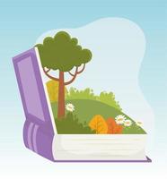 childrens tale book landscape tree flowers grass foliage vector