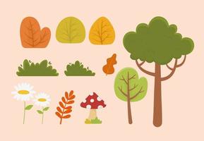 nature foliage tree flower mushroom leaf bush vegetation icons vector