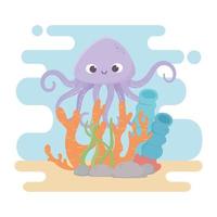 octopus life stones coral reef cartoon under the sea vector