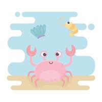 crab and squid life cartoon under the sea vector