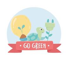 go green bulb turtle and plug environment ecology cartoon design vector