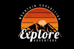 expedición de montaña explorar aventura color naranja y amarillo vector