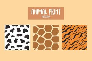 set of animal print patterns giraffe cow and tiger vector
