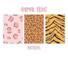 conjunto de estampados de animales sin costuras, patrones de tigre y leopardo vector