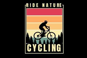 paseo en montaña naturaleza ciclismo color rojo y amarillo degradado vector