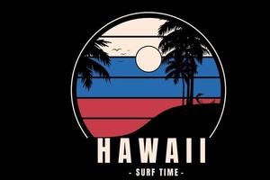 Hawaii surf time color crema azul y rojo vector