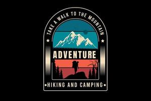 adventure hiking and  camping color green cream and red vector