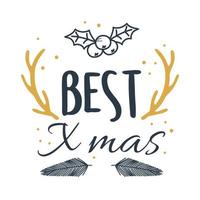 merry xmas best season lettering holly berry vector