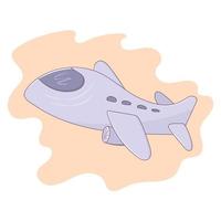 A passenger plane in flight, isolated in the background. Airplane icon in a fancy cartoon style with outline. Vector illustration of flying transport