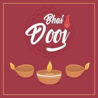 feliz bhai dooj, luces de lámparas diya encendidas, celebración familiar india vector