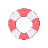 Lifebuoy in red and white, isolated on a white background. Inflatable swimming circle icon in cartoon style with stroke, vector illustration.