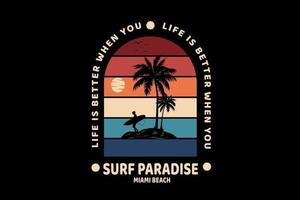 surf paradise miami beach color red yellow and blue vector