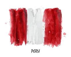 Realistic watercolor painting flag of Peru . Vector .