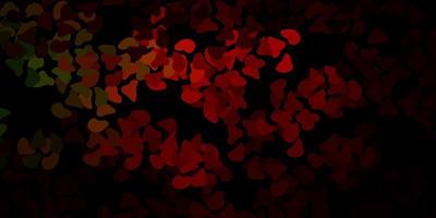 Dark green red vector backdrop with chaotic shapes