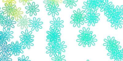 plantilla de doodle de vector verde claro con flores