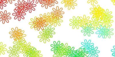 Light Green Red vector doodle background with flowers