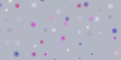 Light pink blue vector doodle texture with flowers