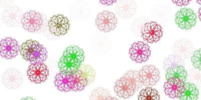 Light pink green vector doodle template with flowers