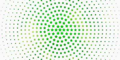 Fondo de vector verde claro con estrellas pequeñas y grandes diseño decorativo borroso en estilo simple con patrón de estrellas para páginas de destino de sitios web