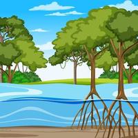 Nature scene with mangrove forest in cartoon style vector