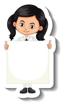 A sticker template with a student girl holding empty board