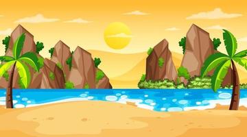 Tropical beach landscape scene at sunset time vector