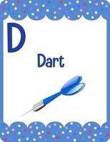 Alphabet flashcard with letter D for Dart vector