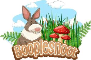 Lindo personaje de dibujos animados de conejo con banner de fuente booplesnoot aislado vector