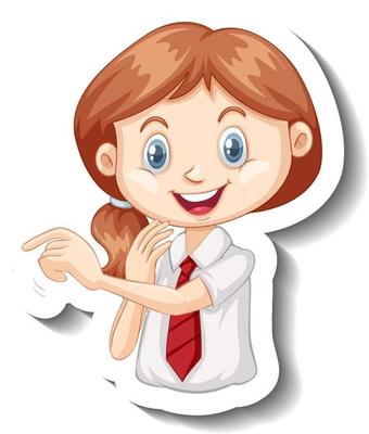 A sticker template with portrait of a student girl in school uniform