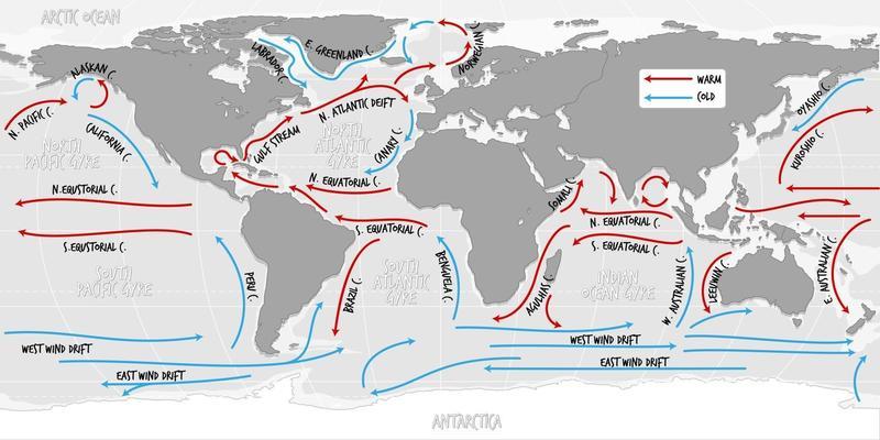 The ocean current world map with names