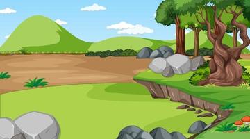 Forest scene with various forest trees and mountain vector