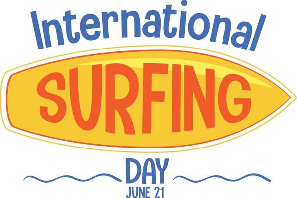 International Surfing Day font with surfboard isolated