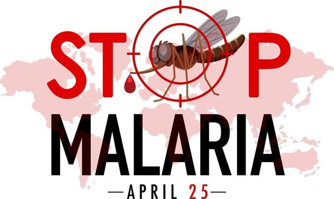 Stop Malaria logo or banner with mosquito on world map background