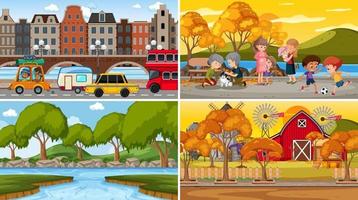 Set of different nature scenes background in cartoon style vector