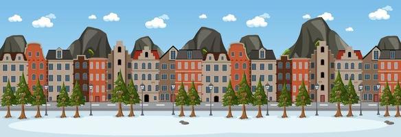 Winter horizontal scene at day time with suburban building background vector