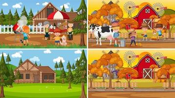 Set of different nature scenes background in cartoon style vector