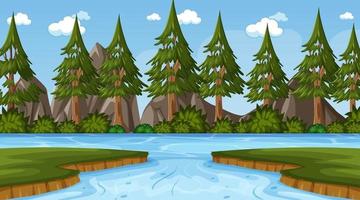 Background scene with river in the pine forest vector