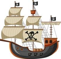 Barco pirata en estilo de dibujos animados aislado sobre fondo blanco. vector