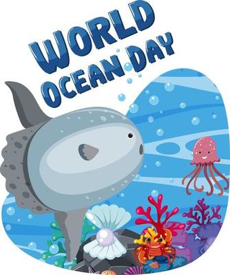 World Ocean Day banner with many different sea animals