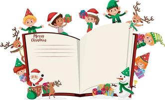 Blank book pages with many kids in Christmas theme vector