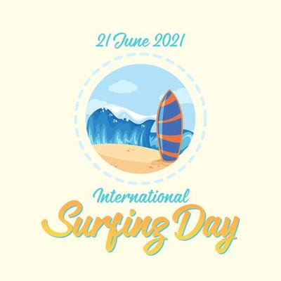 International Surfing Day banner with a surfboard
