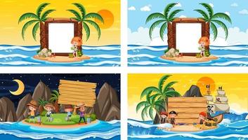 Set of different tropical beach scenes with blank banner vector