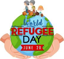 World Refugee Day banner with hands holding globe vector