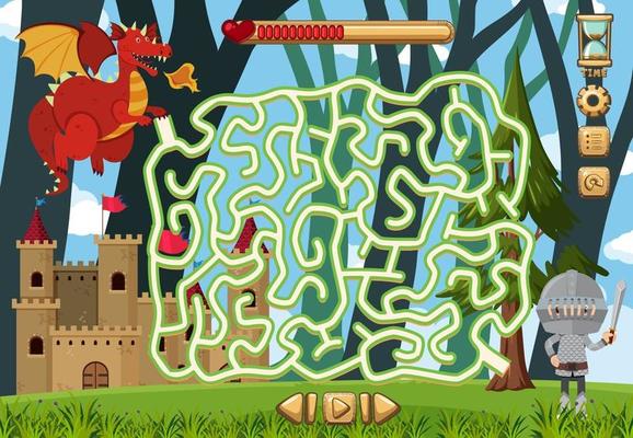 Maze puzzle game activity for children in fantasy theme